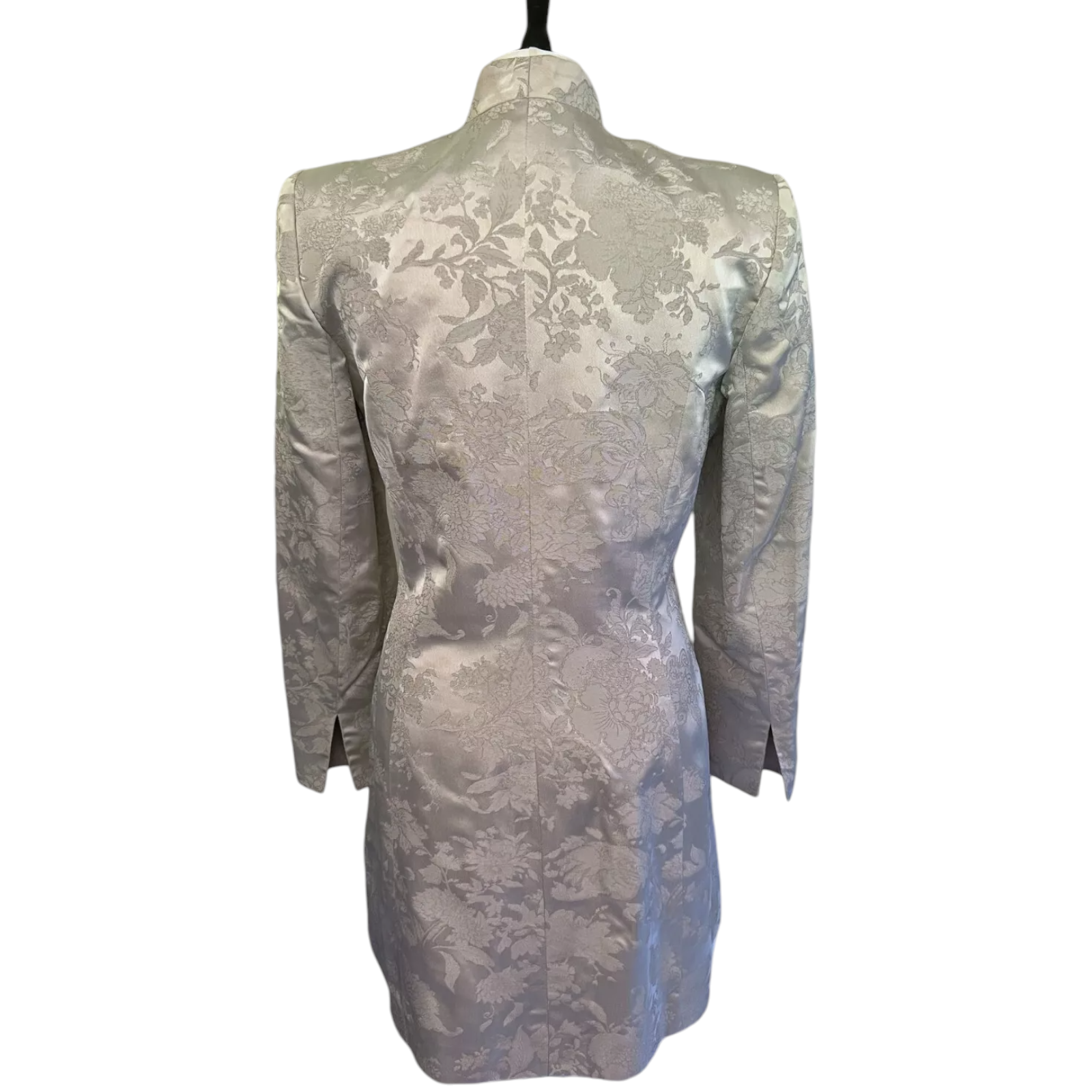 Tomasz Starzewski Vintage Silver Jacquard Longline Jacket UK 14