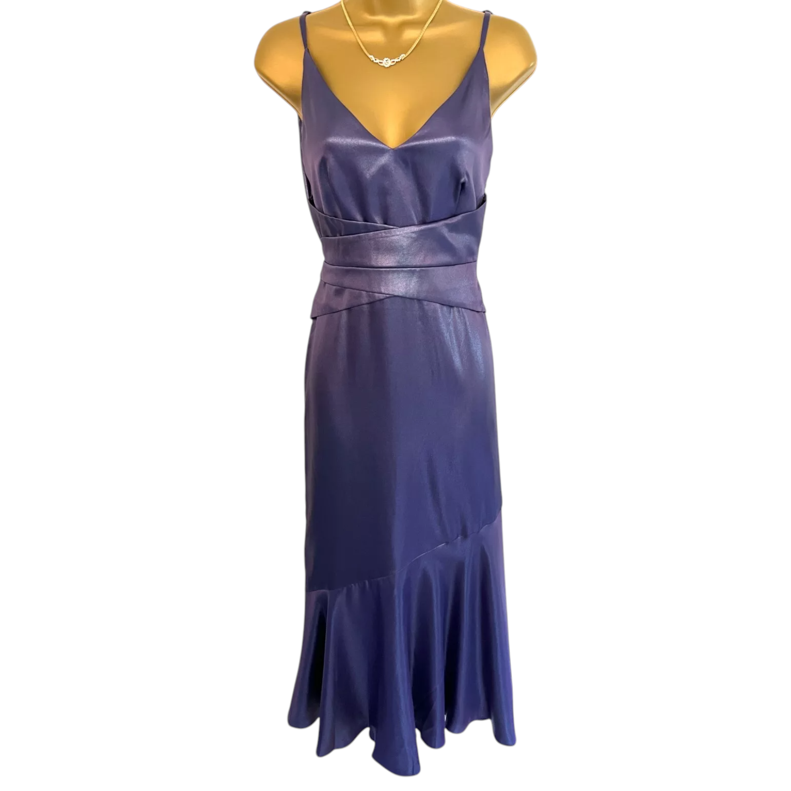 Three Floor Purple Shimmer V-Neck Strappy Dress UK 8
