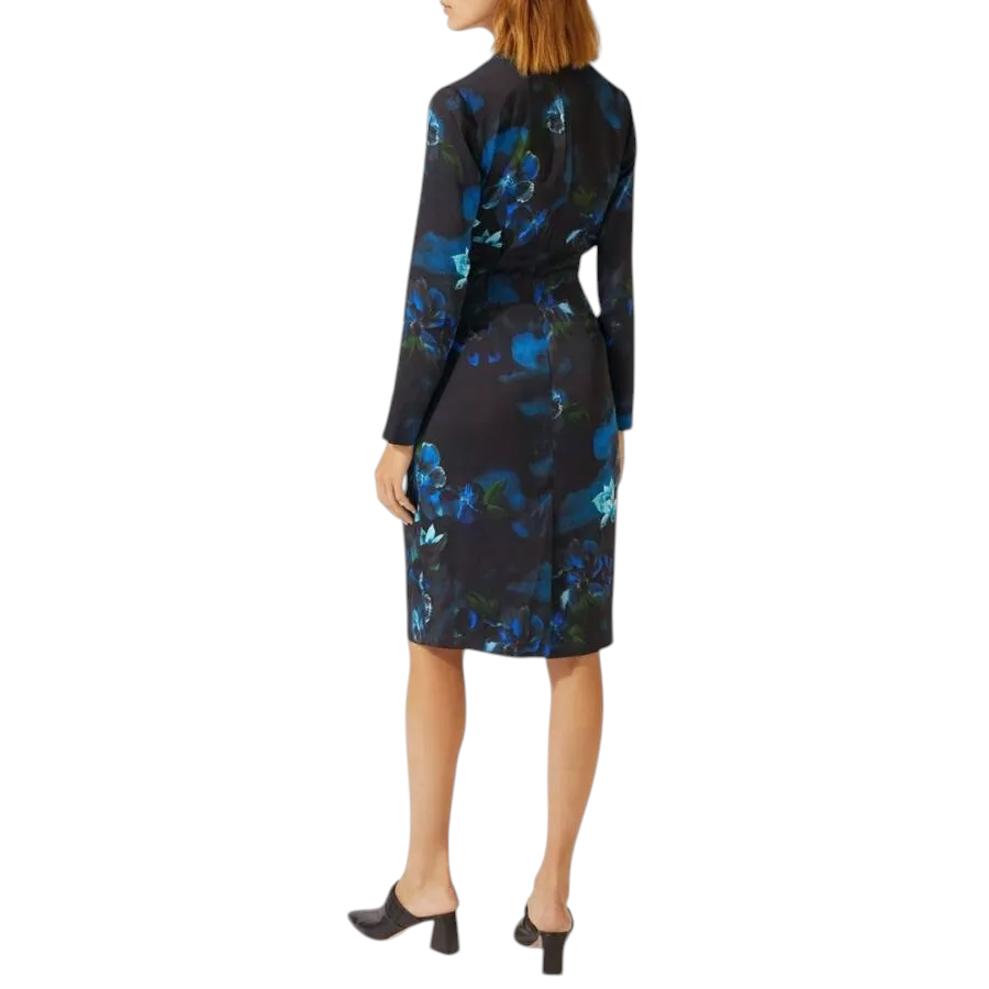 Jigsaw Navy Floral Long Sleeve Pencil Dress UK 6