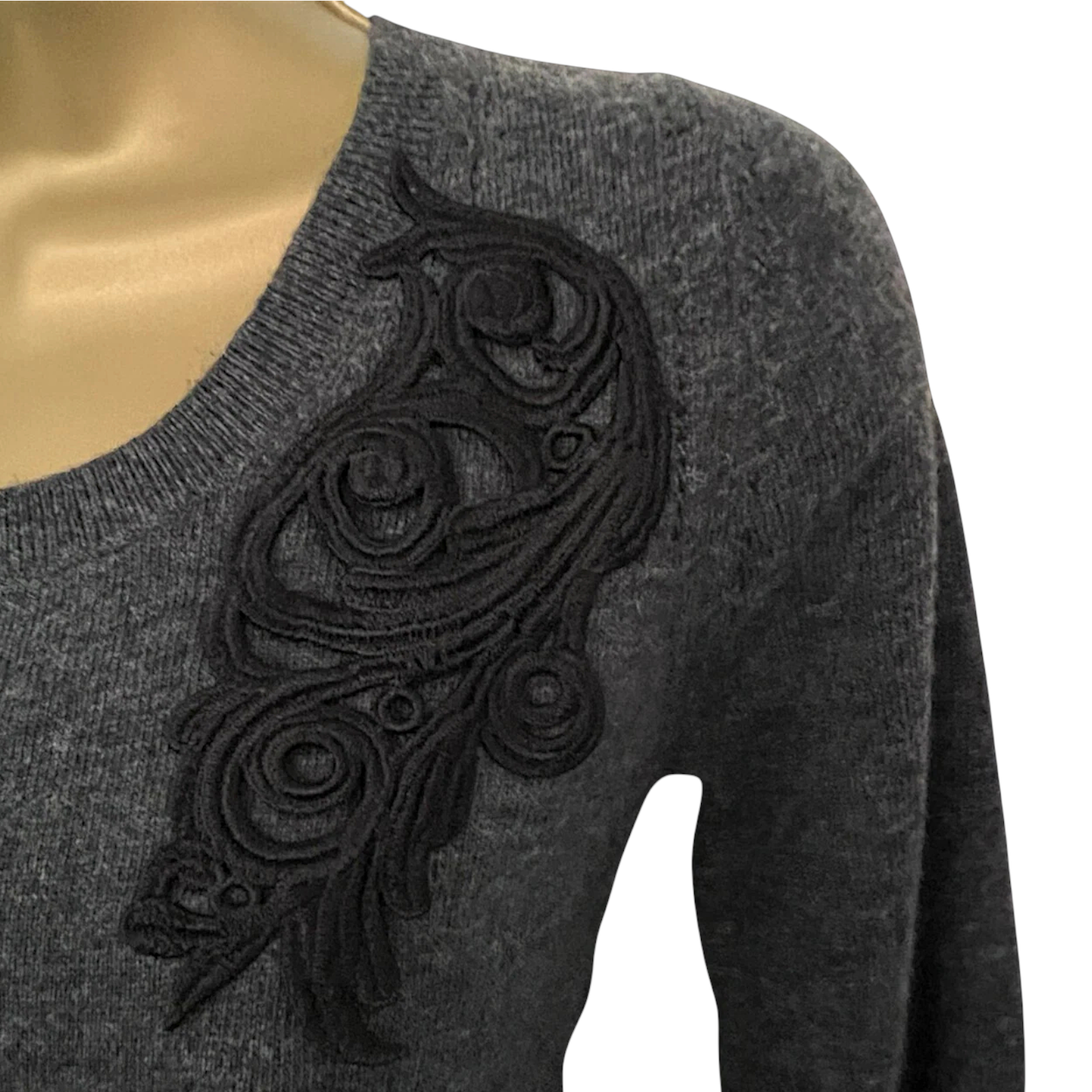 French Connection Grey & Black Applique Jumper  UK 8