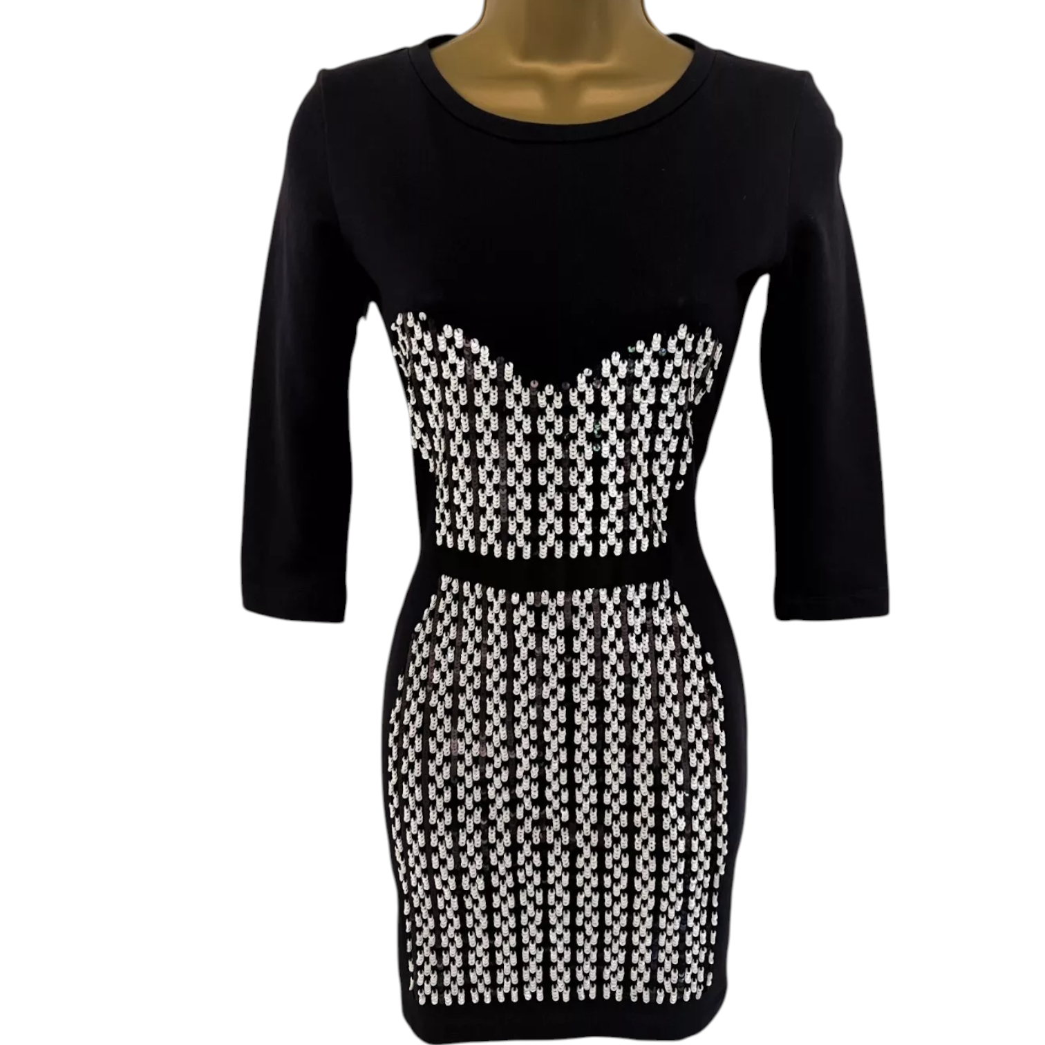 Markus Lupfer Thick Jersey Navy Sequin Bodycon Dress UK 8