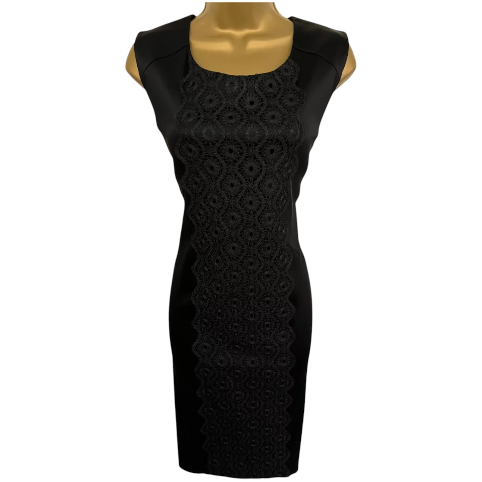 InWear Jet Black Satin Lace Panel Dress UK 12