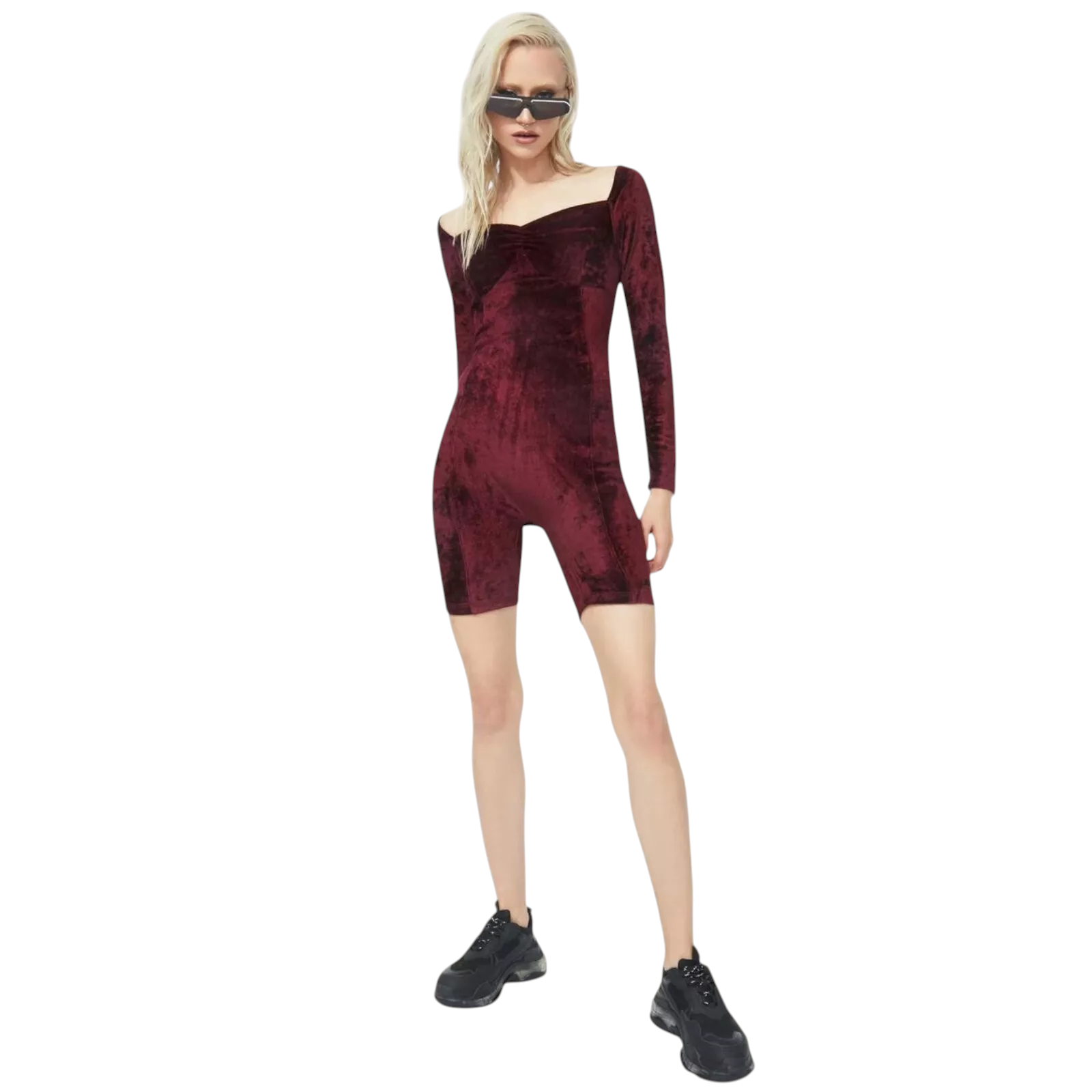Criminal Damage Sweetheart Burgundy Velvet Unitard UK 10/12