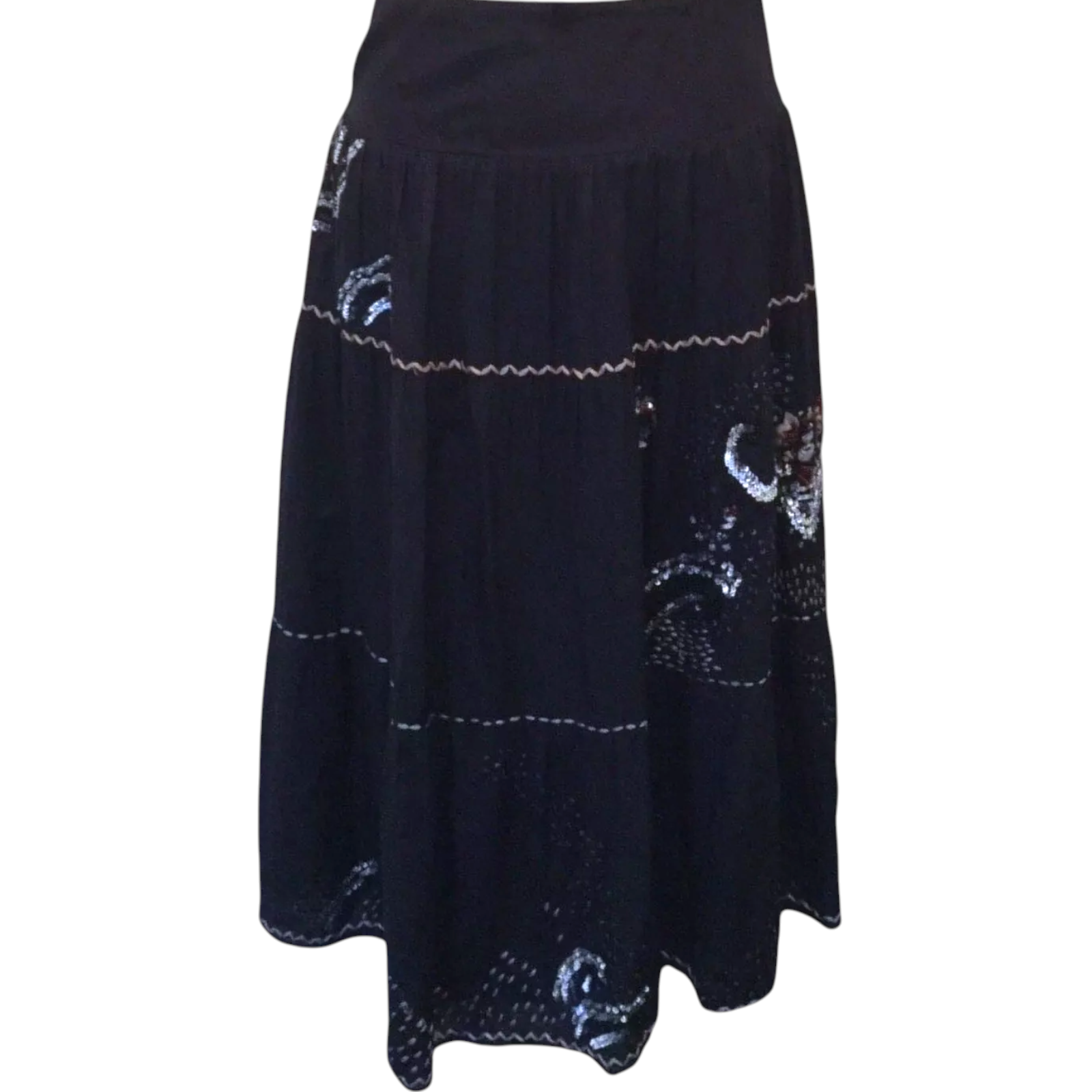 Whistles Navy Silky Beaded Sequin Embroidered Skirt UK 10