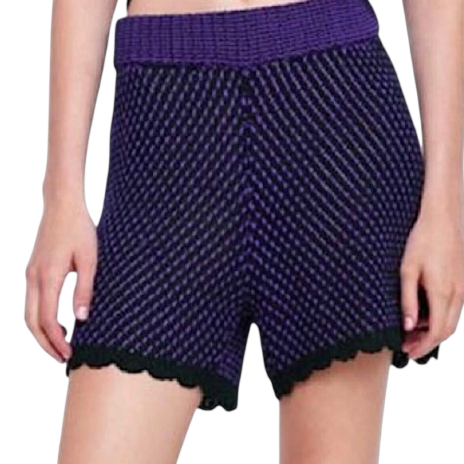 Zara Black Purple Cotton Crochet Shorts UK 10