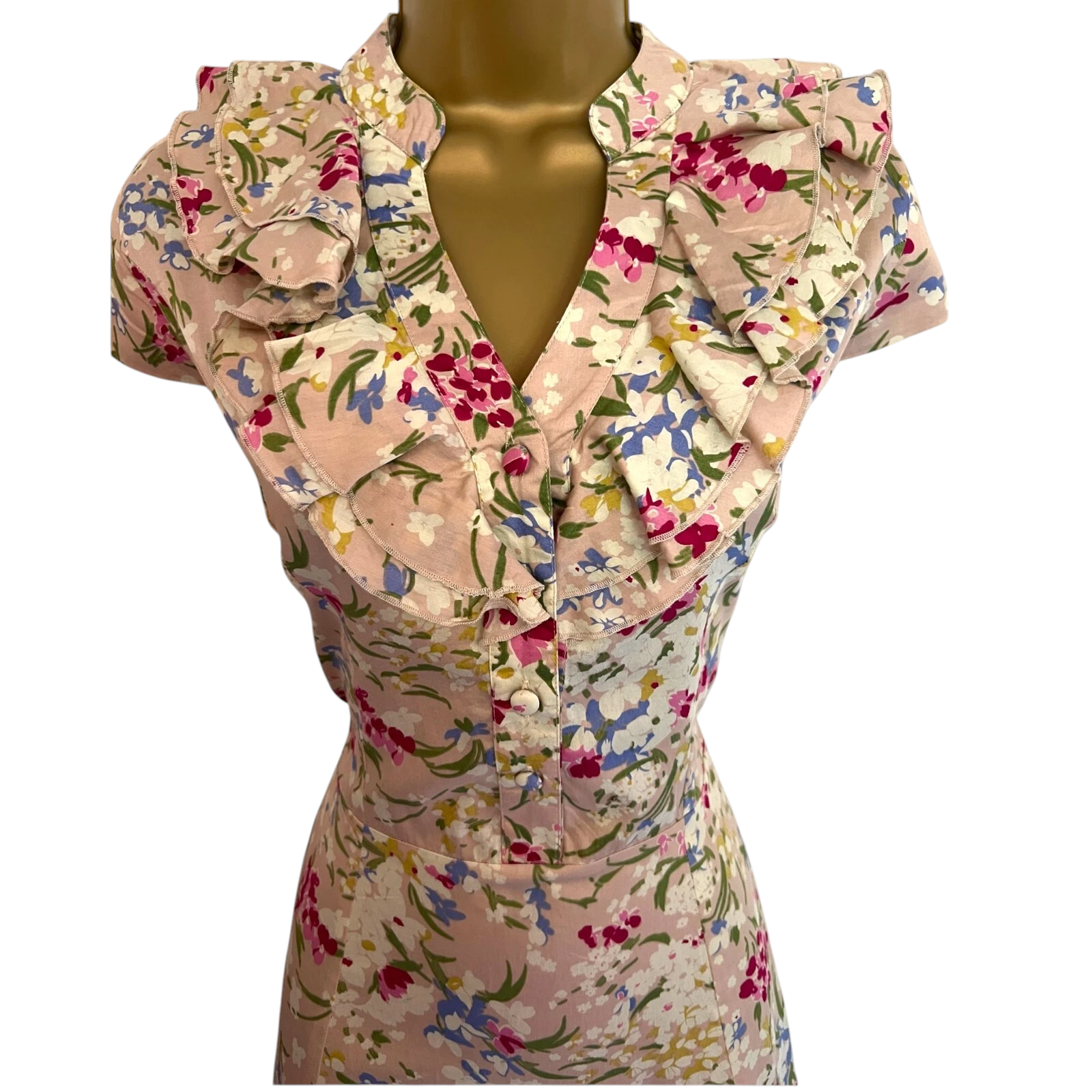 Nancy Mac 1940's Vintage Nude Cotton Floral Tea Dress UK 10