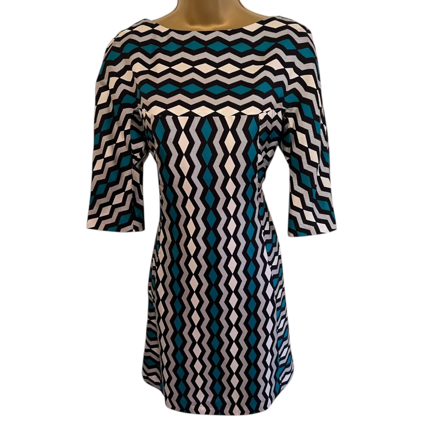 MILLY New York Teal Black Silk Dress UK 8