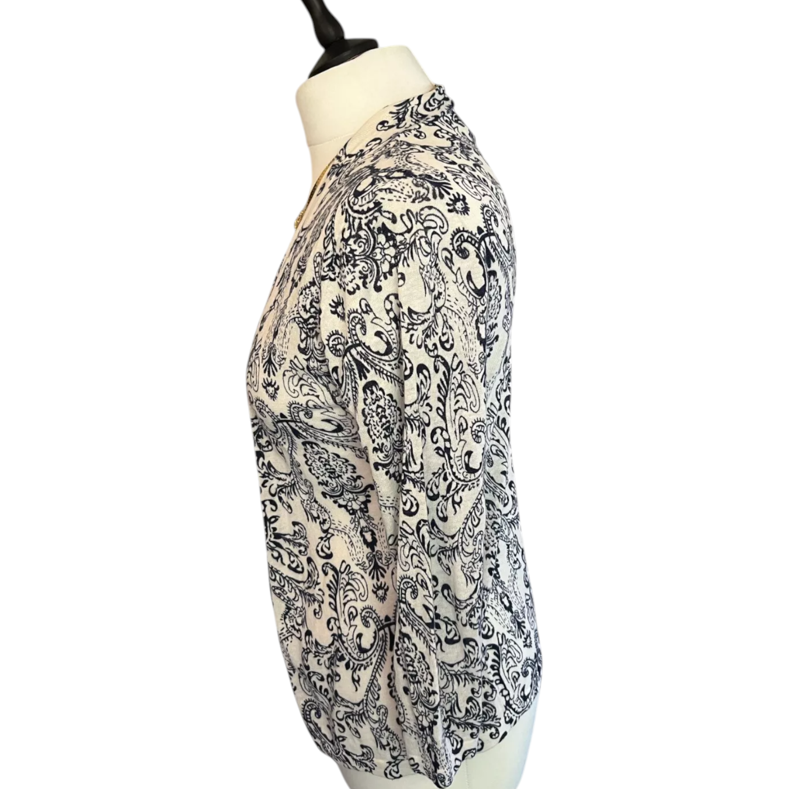East Blue White Linen Cotton Fine Knit Cardigan UK 8/10