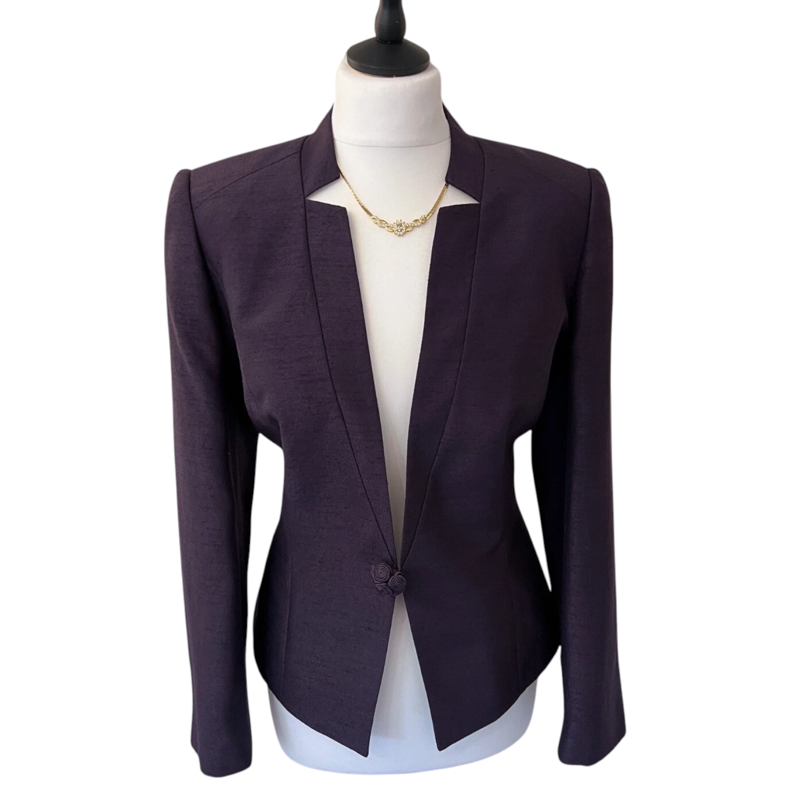 Jacques Vert Deep Plum Collarless Jacket UK 12