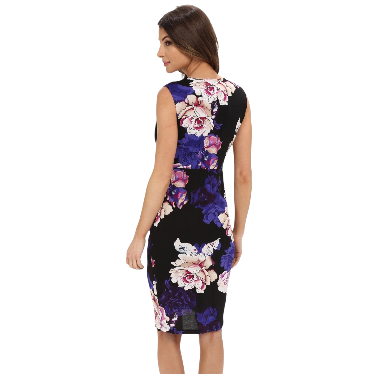 Adrianna Papell Black Purple Floral Bodycon Dress UK 8