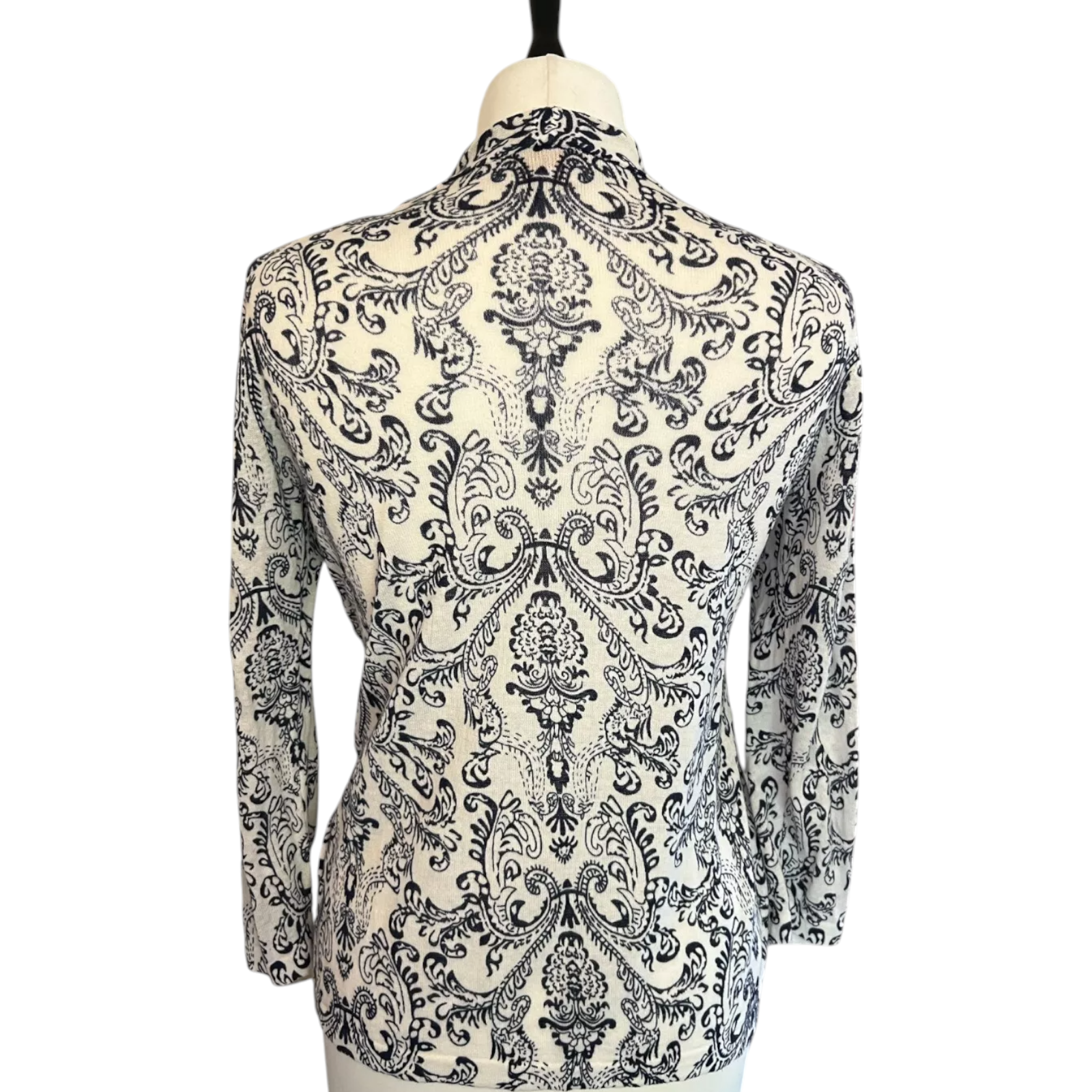 East Blue White Linen Cotton Fine Knit Cardigan UK 8/10