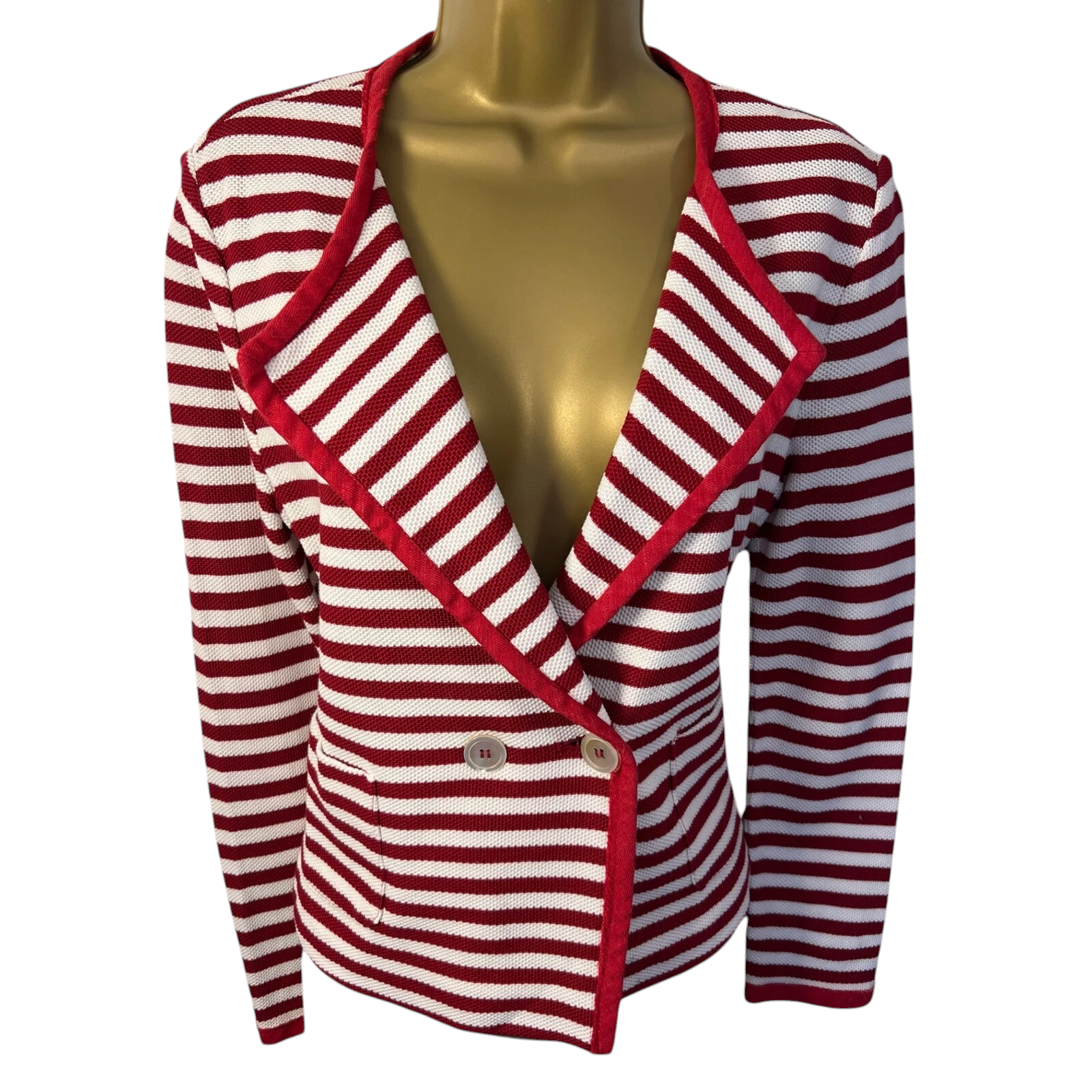 Marella Red & White Striped Cotton Linen Knit Jacket UK 14