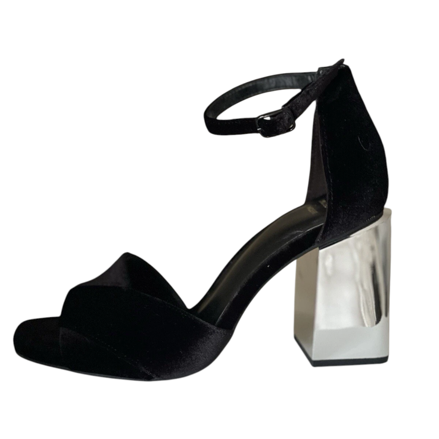 M&S Faux Velvet Silver Block Heel Sandals UK 3.5 NEW