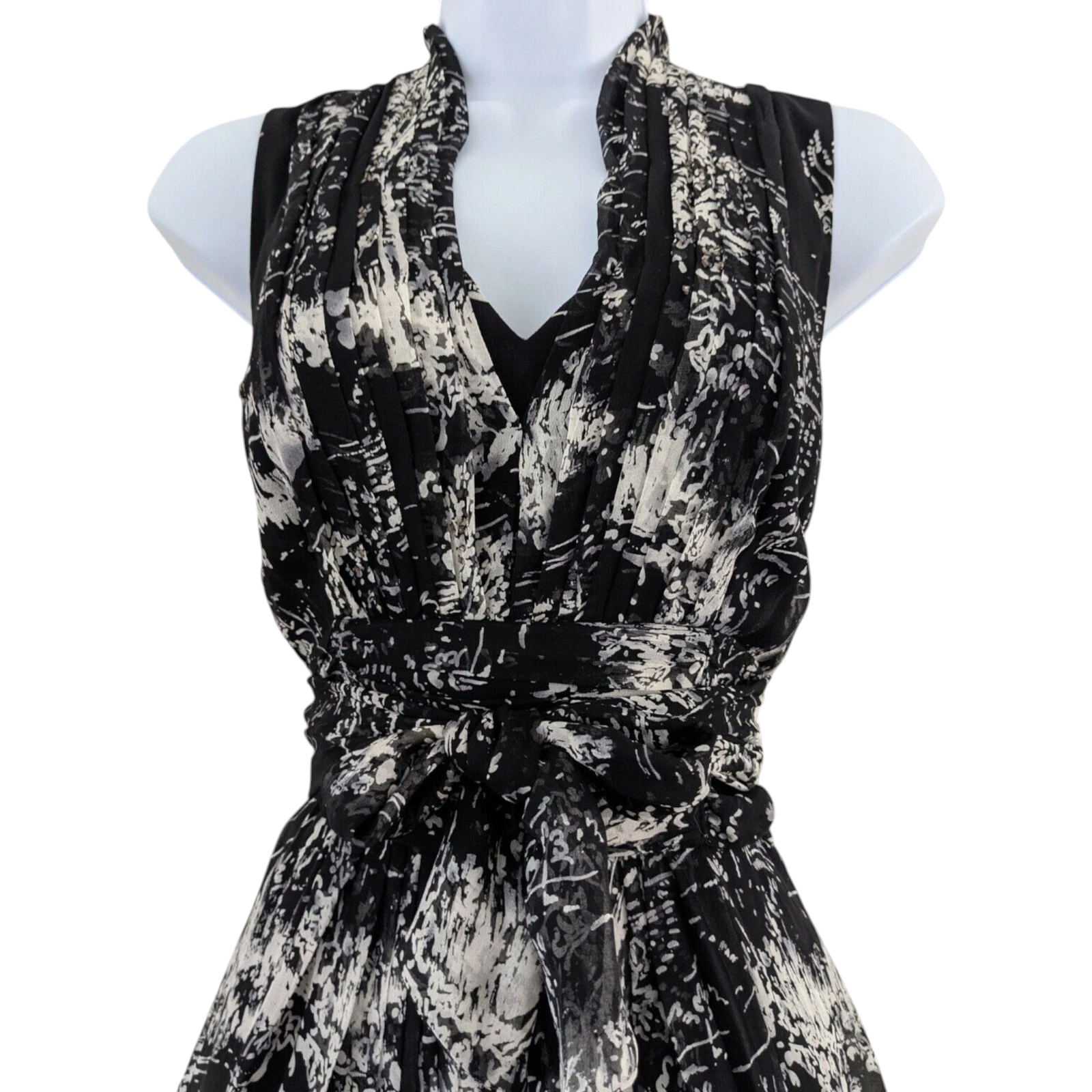 Coast Black Ivory Silk Print Fit & Flare Dress  UK 8