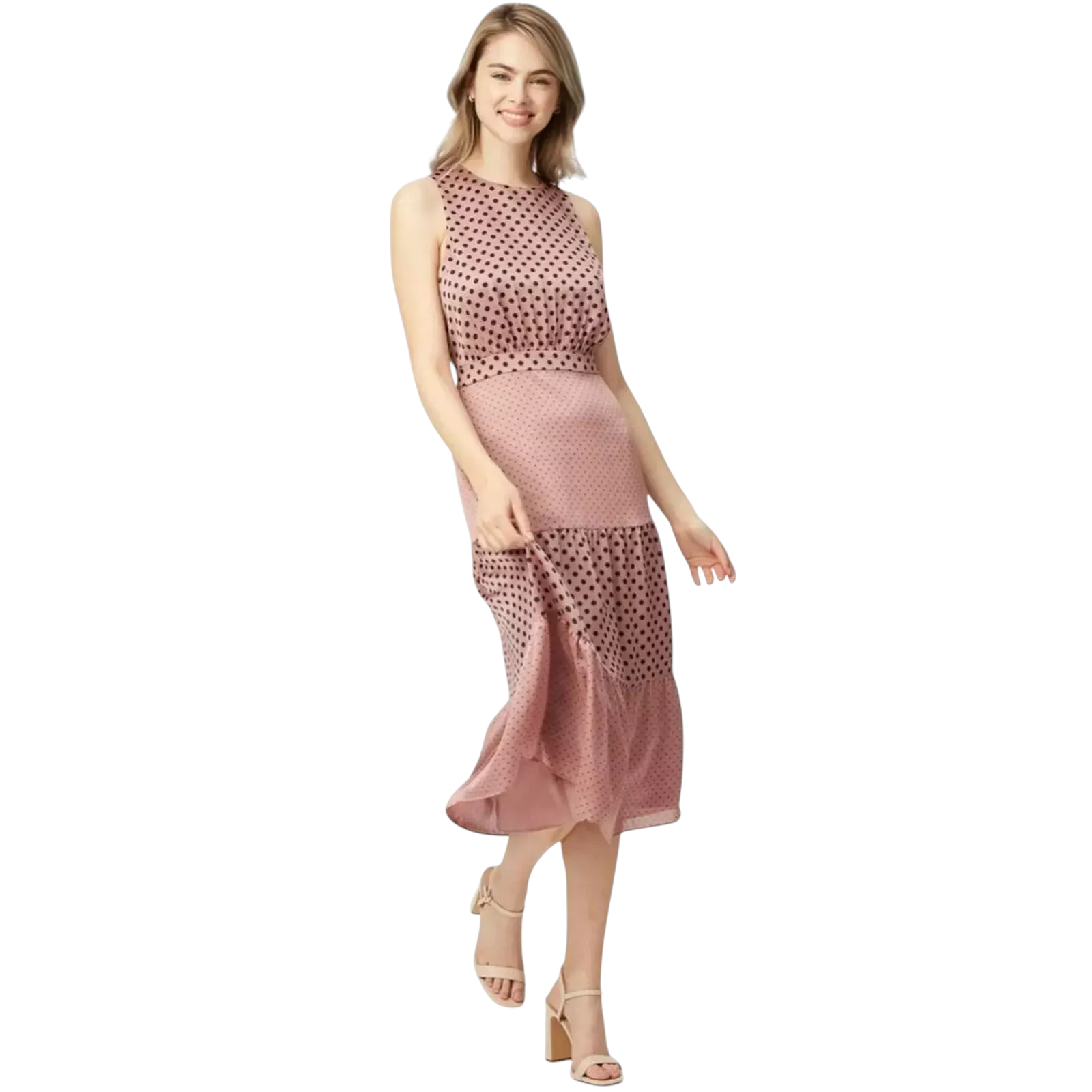 Ted Baker Dusky Pink Polka Dot-Print Dress UK 12