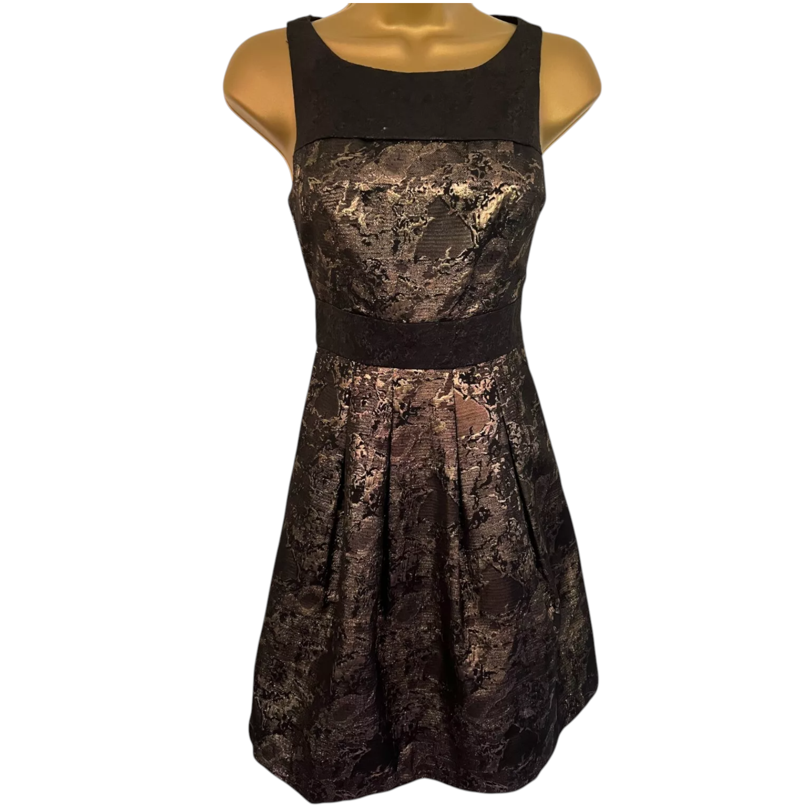 Monsoon Fusion Black & Gold Metallic Dress UK 6