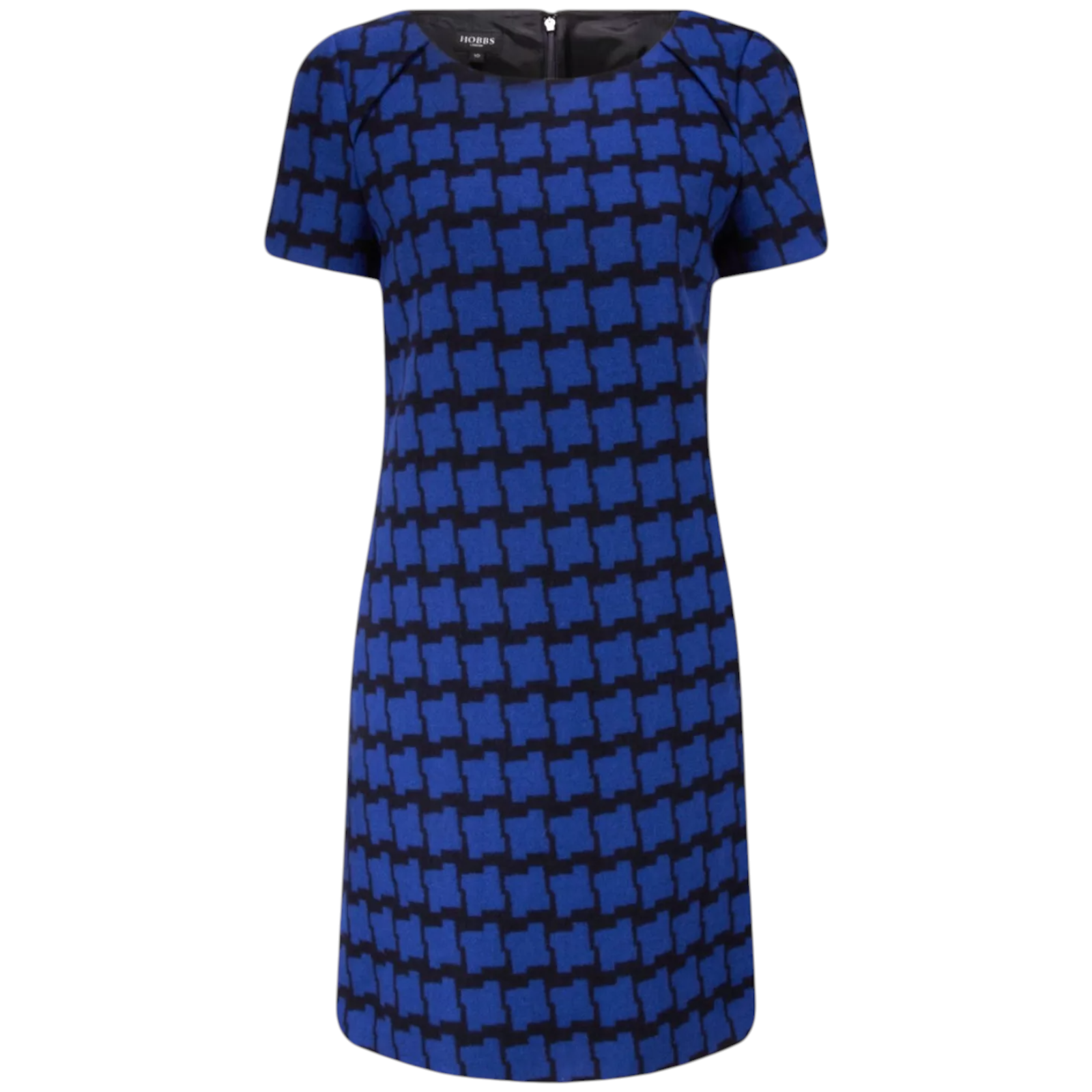 Hobbs Blue & Black Houndstooth Wool Dress UK 12
