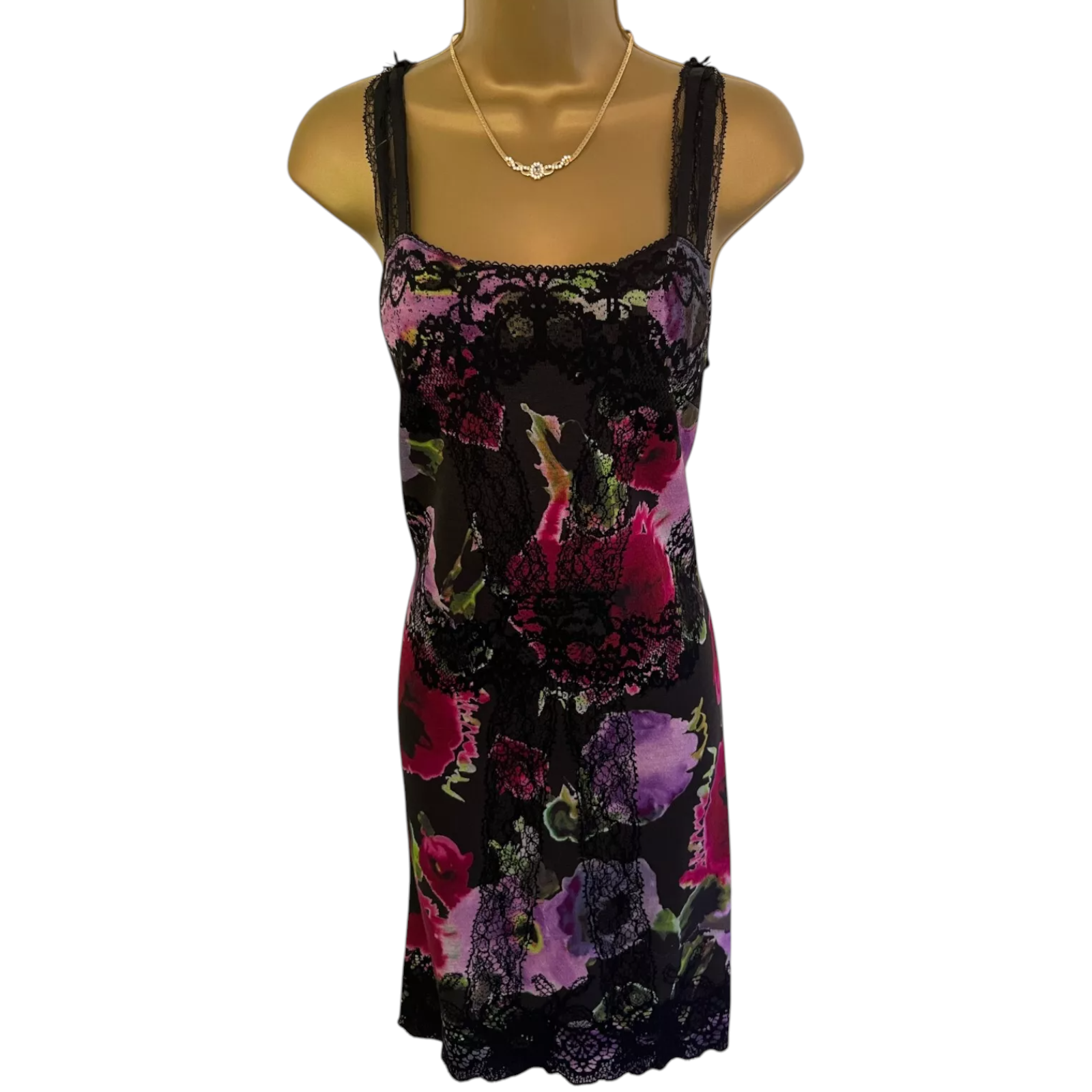 Marc Cain Black & Pink Floral Lace Dress UK 14