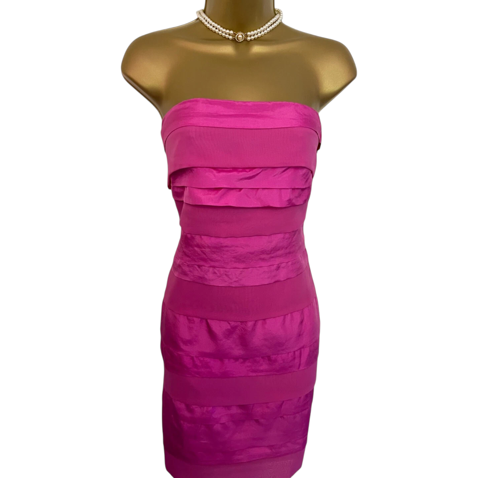 Lipsy Pink Silk Layered Strapless Dress UK 12