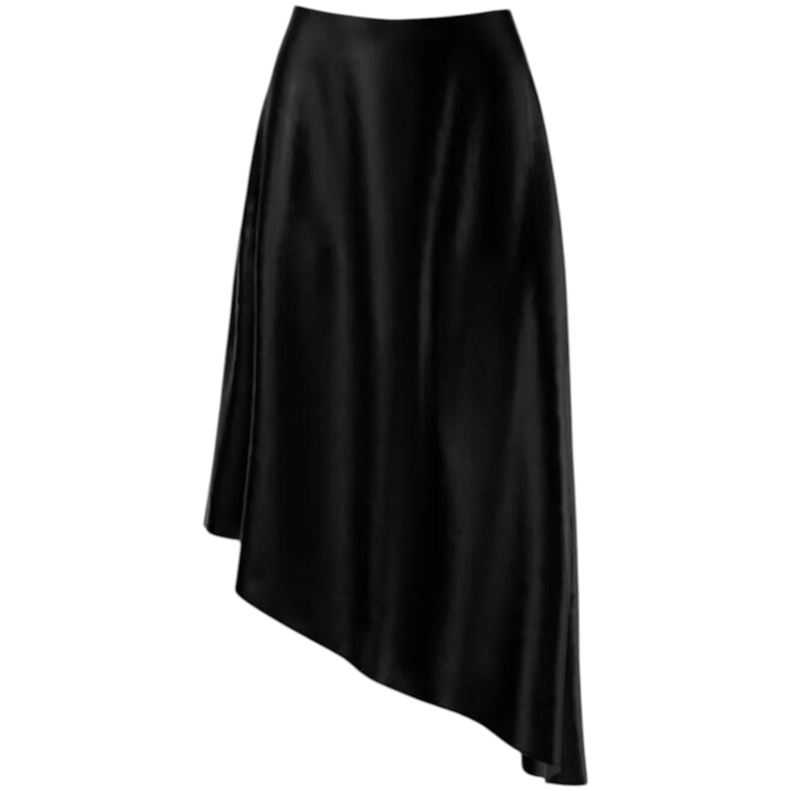 Palones Black Satin Asymmetrical Midi Skirt UK 14