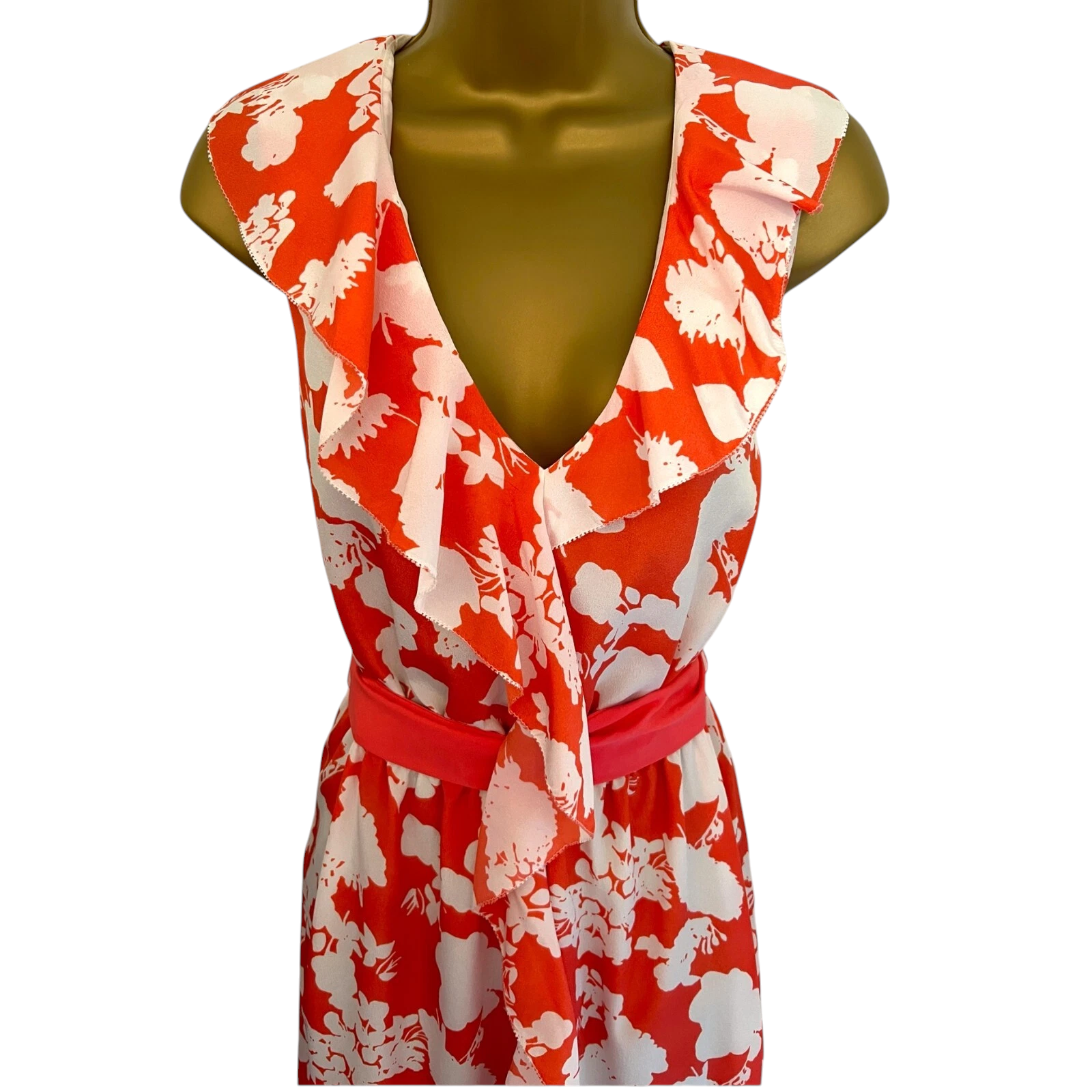 Monsoon Coral White Floral Summer Occasion Sleeveless Maxi Dress UK 14