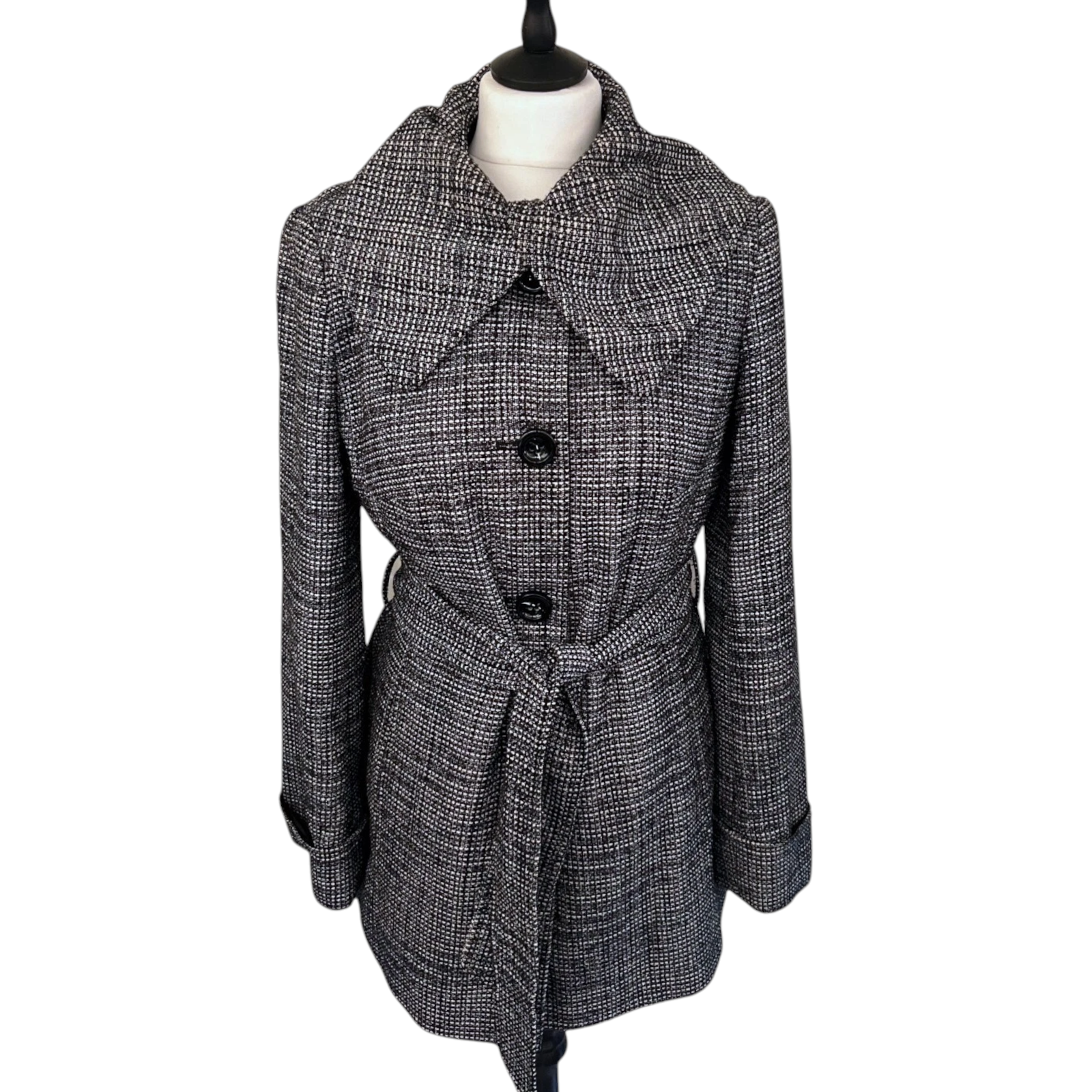 M&S Vintage Navy White Wide Collar Belted Jacket  UK 8