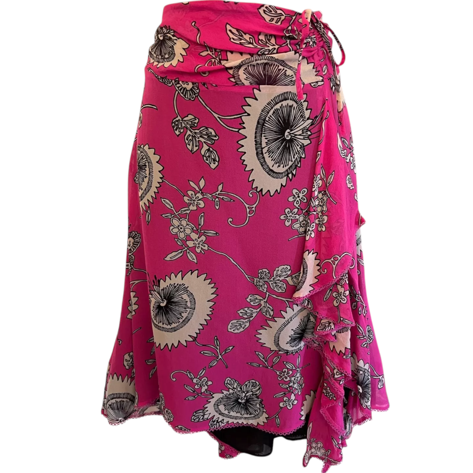 Whistles Cerise Pink Silk Floral Draped Skirt UK 10