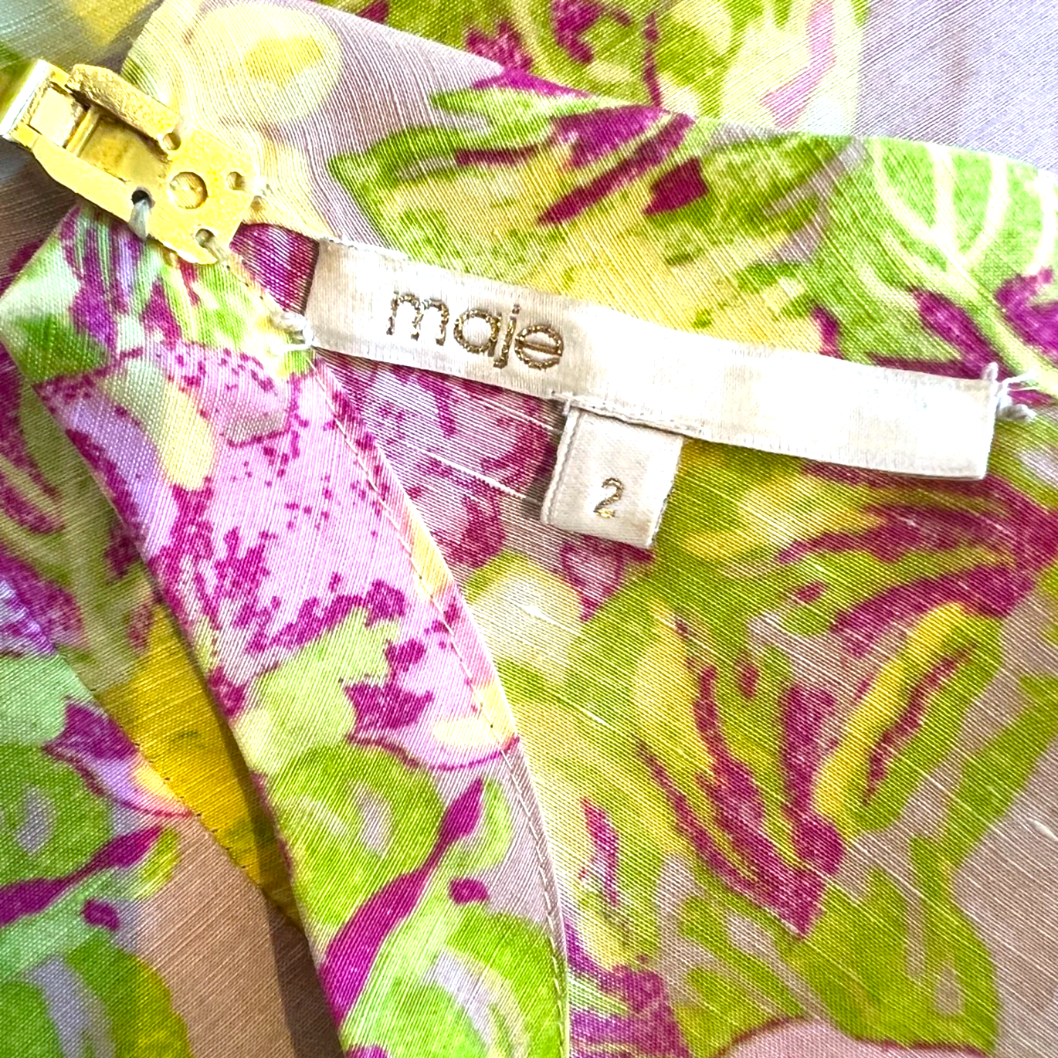 Maje Vintage Multi Linen Silk Cut Out Back Dress UK 10