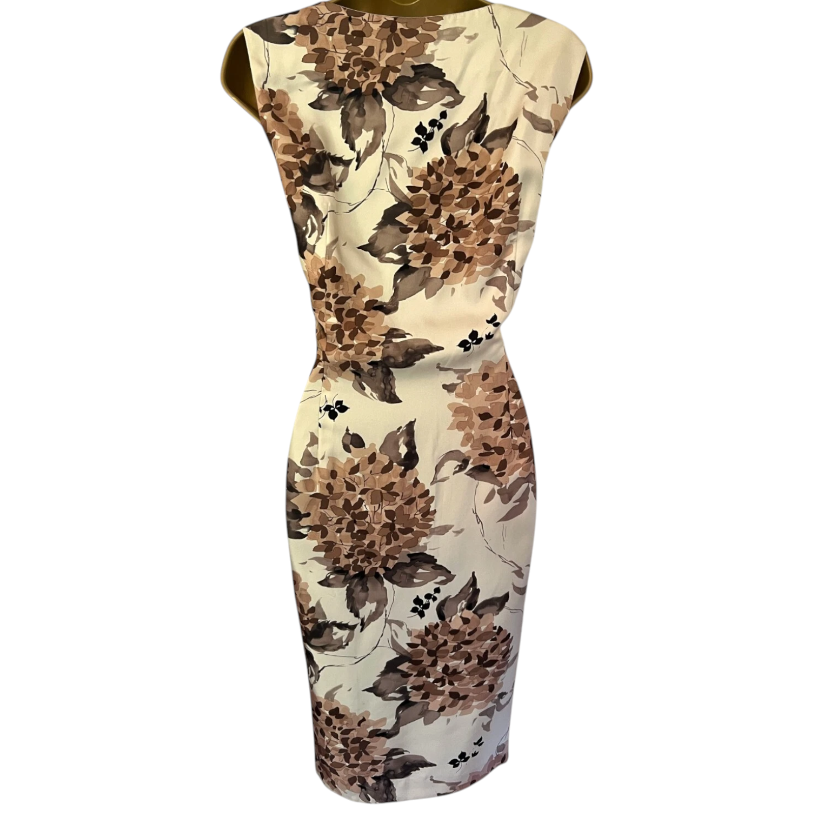 Phase Eight Cream & Brown Silk Floral Dress UK 14