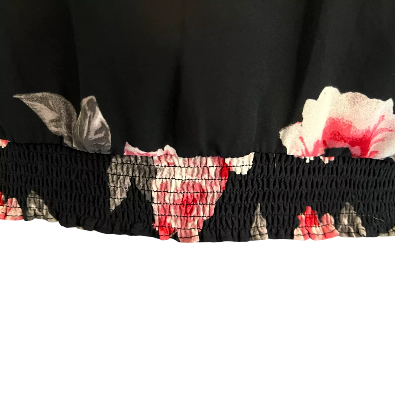 H&M Black Pink Chiffon Floral Long Top UK 8