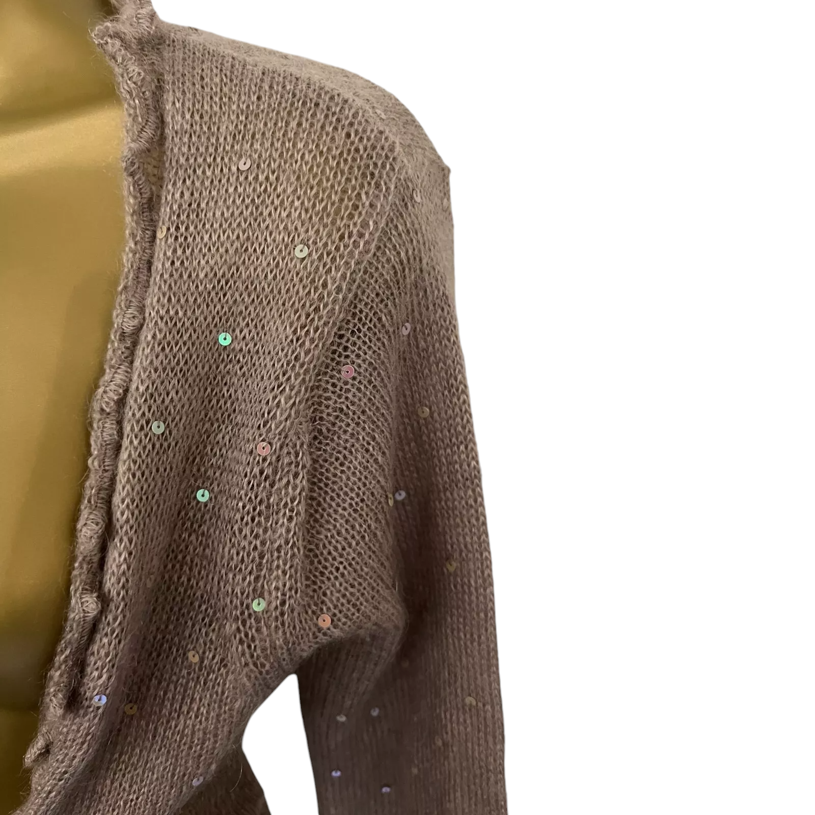 Laura Ashley Light Brown Soft Mohair Sequin Tie Cardigan  UK 8
