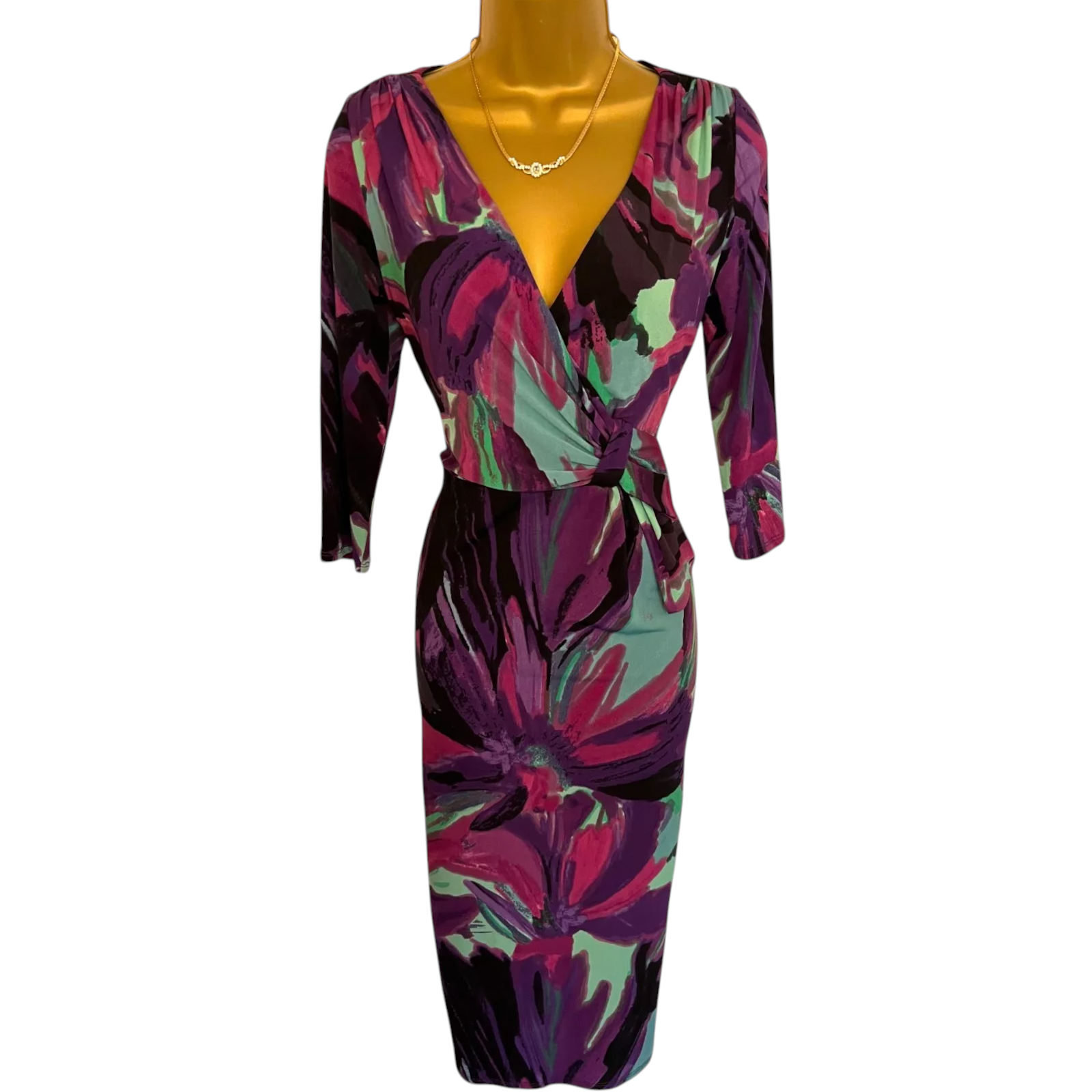 Per Una Purple Pink Green Crossover Drape Dress UK 6