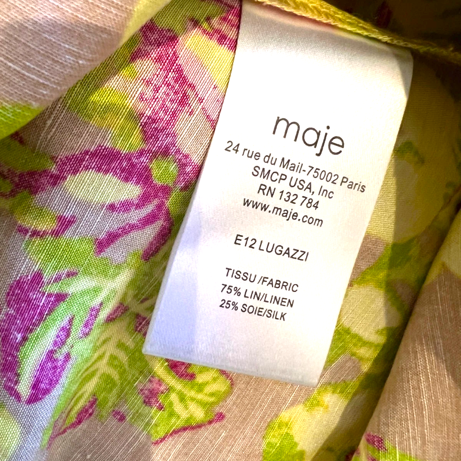Maje Vintage Multi Linen Silk Cut Out Back Dress UK 10
