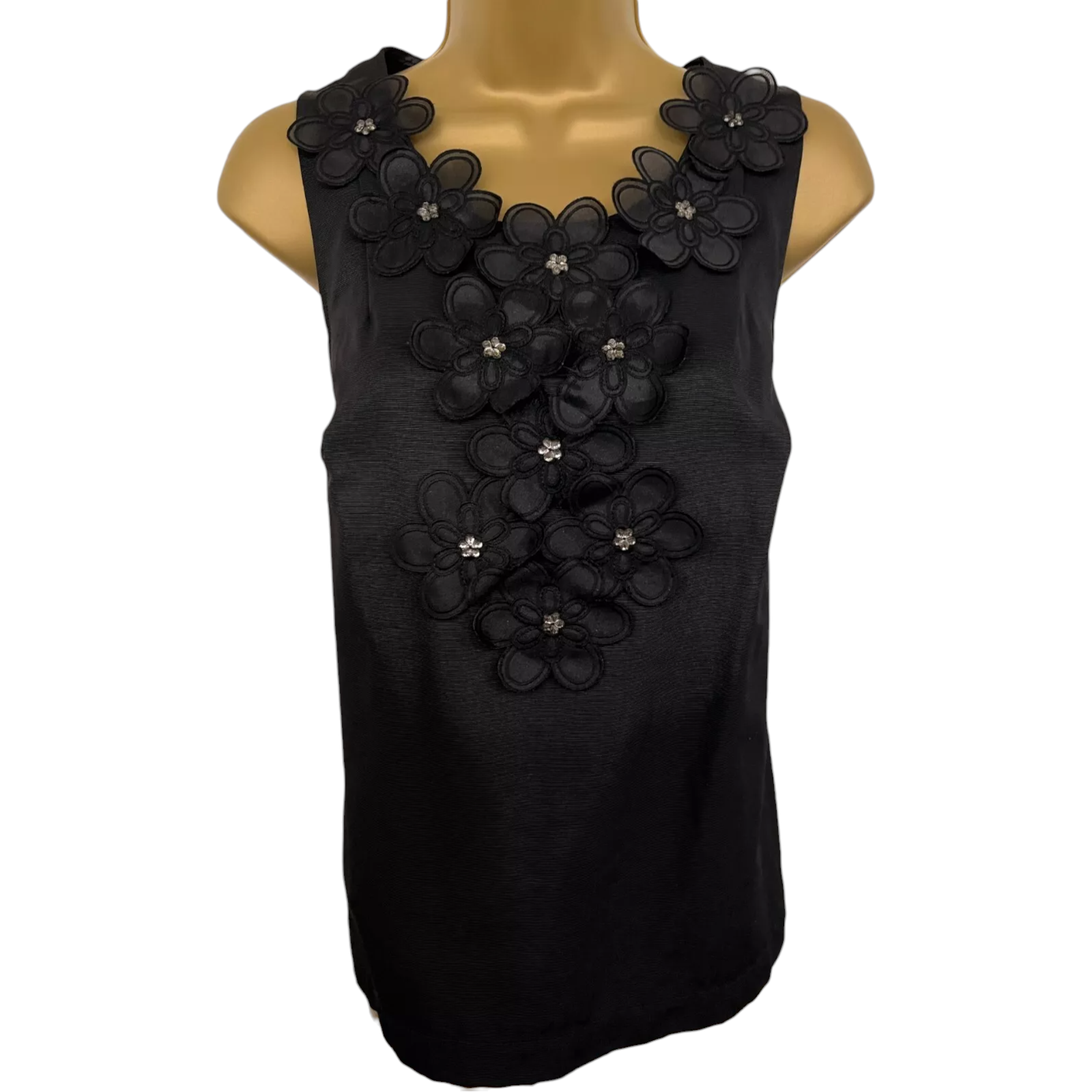 Monsoon Black Ribbed Floral Applique Sleeveless Top  UK 14