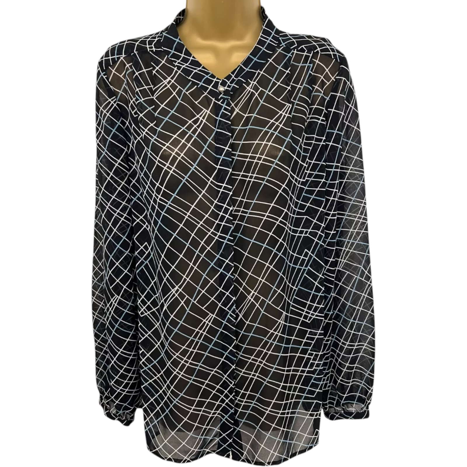 Laura Ashley Navy Blue Ivory Chiffon Blouse UK 14