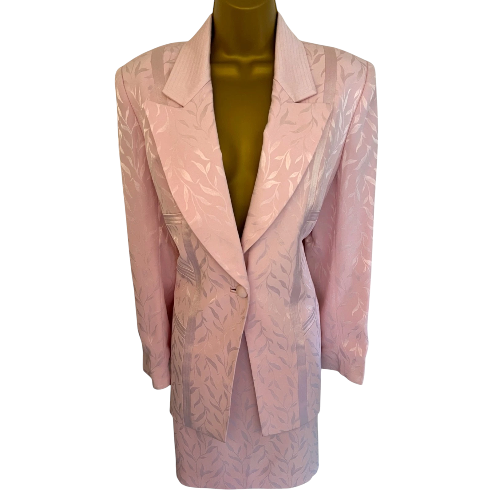 Ronald Joyce Vintage 1990's Baby Pink Silky Skirt Suit UK 14