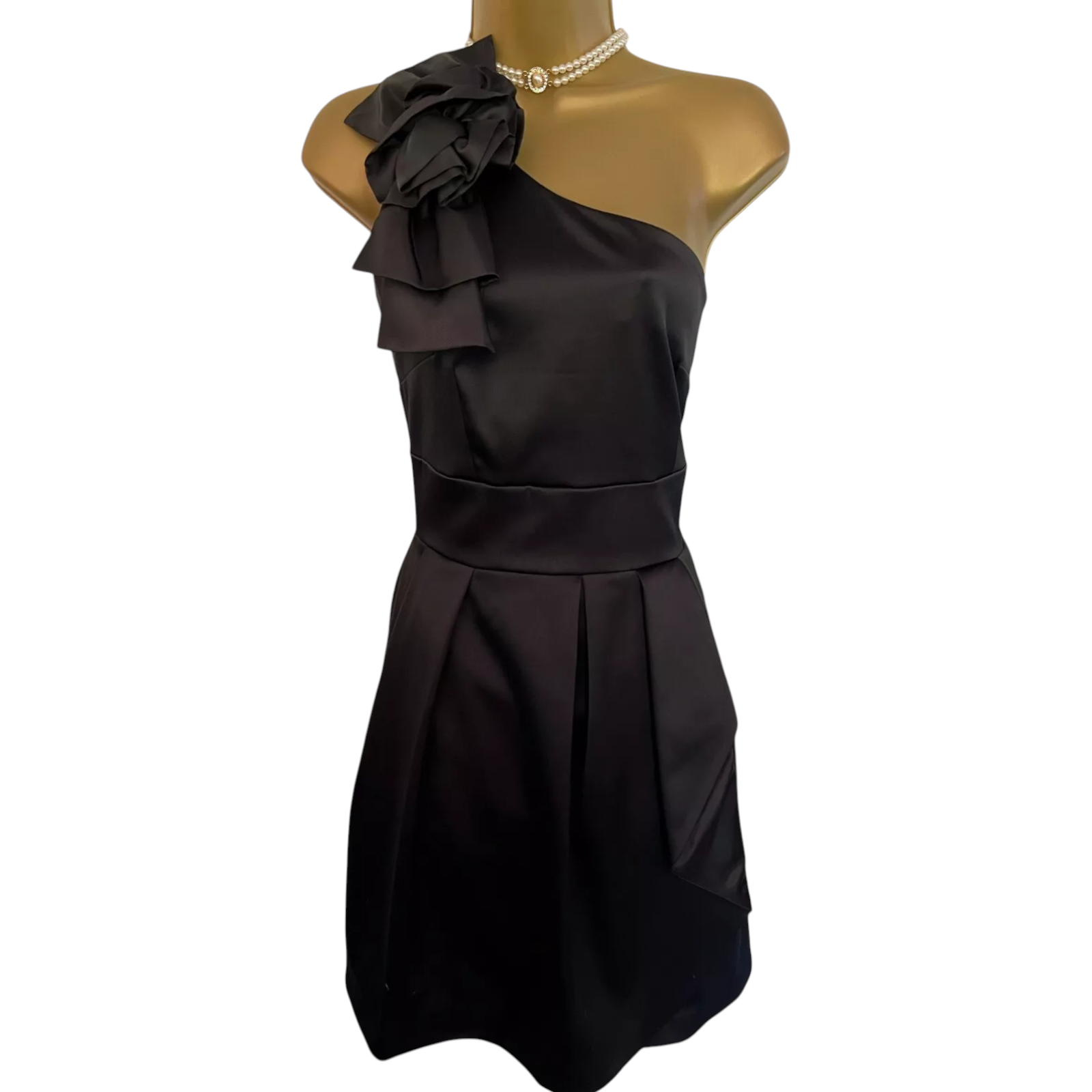 Warehouse Black Satin One Shoulder Dress UK 12