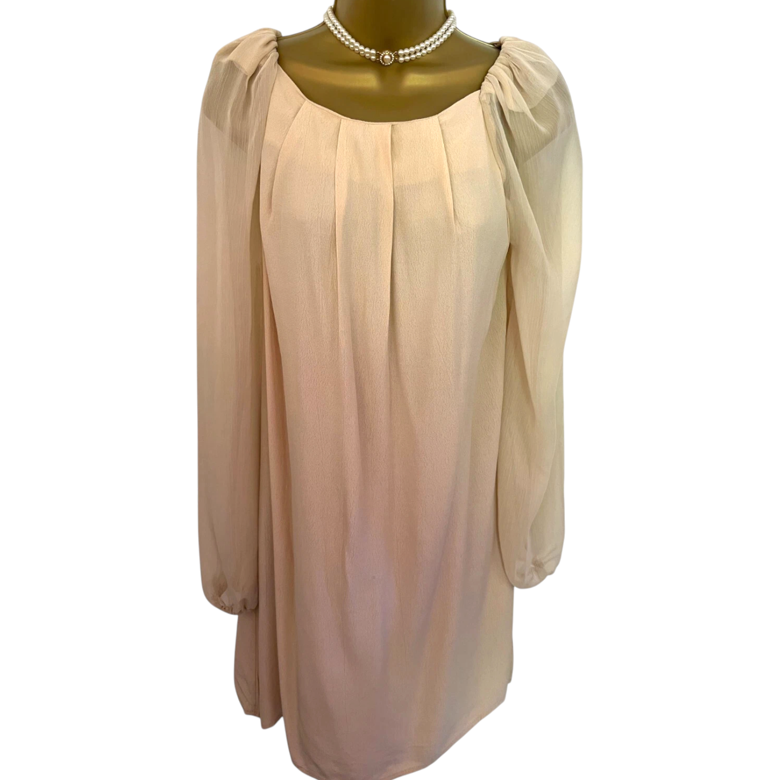 Topshop Blush Chiffon Long Sleeve Shift Dress UK 10