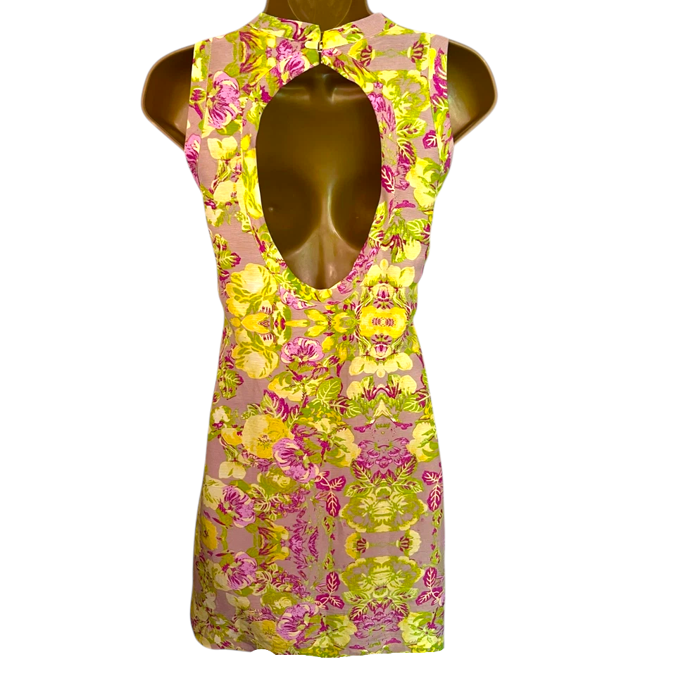 Maje Vintage Multi Linen Silk Cut Out Back Dress UK 10