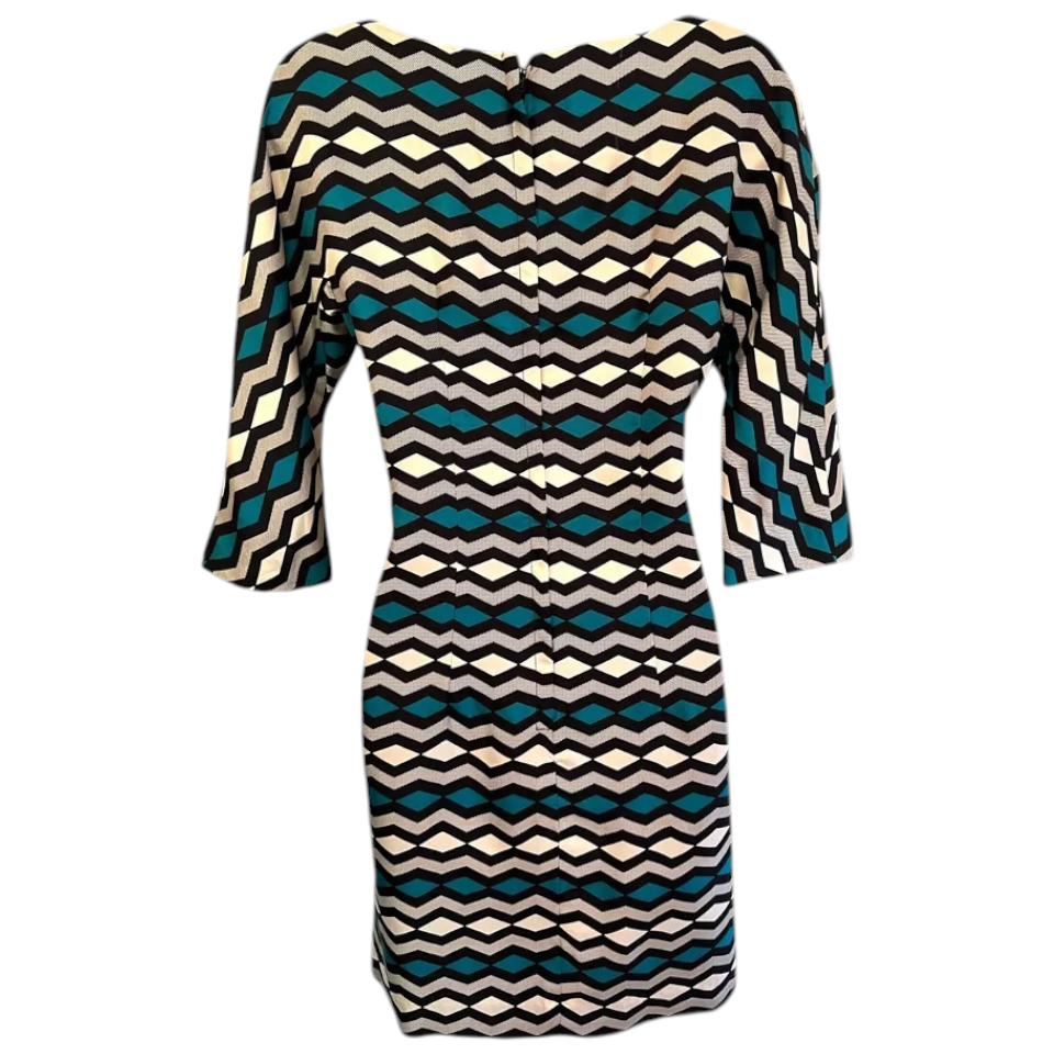 MILLY New York Teal Black Silk Dress UK 8