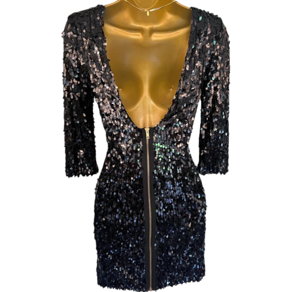 Topshop Black Teardrop Sequin Backless Mini Dress UK 6