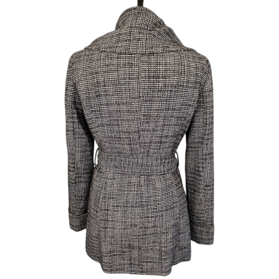 M&S Vintage Navy White Wide Collar Belted Jacket  UK 8