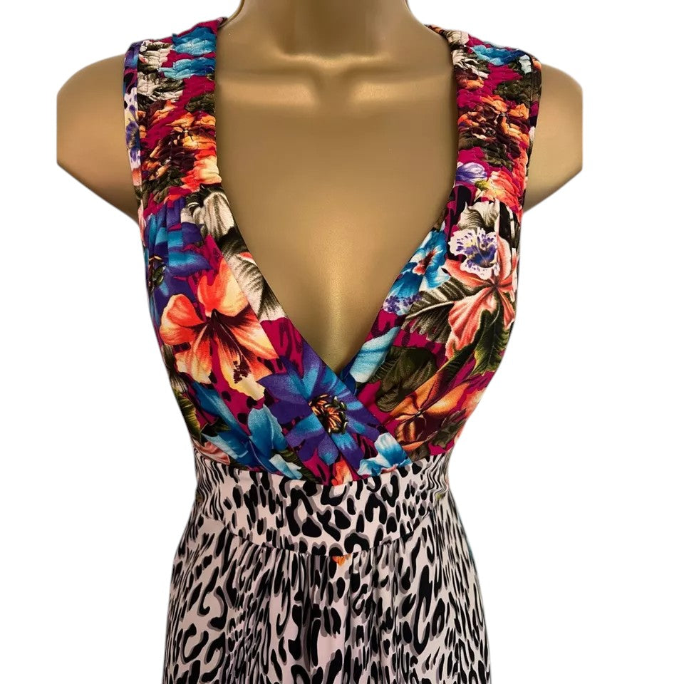 Wallis Multicoloured Floral Animal Print Silky Dress  UK 10