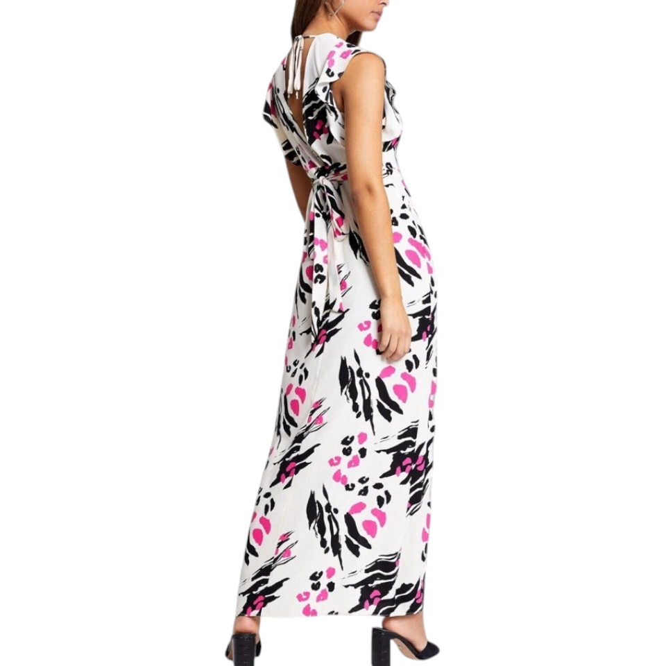 River Island White Pink Print Maxi Dress  UK 10