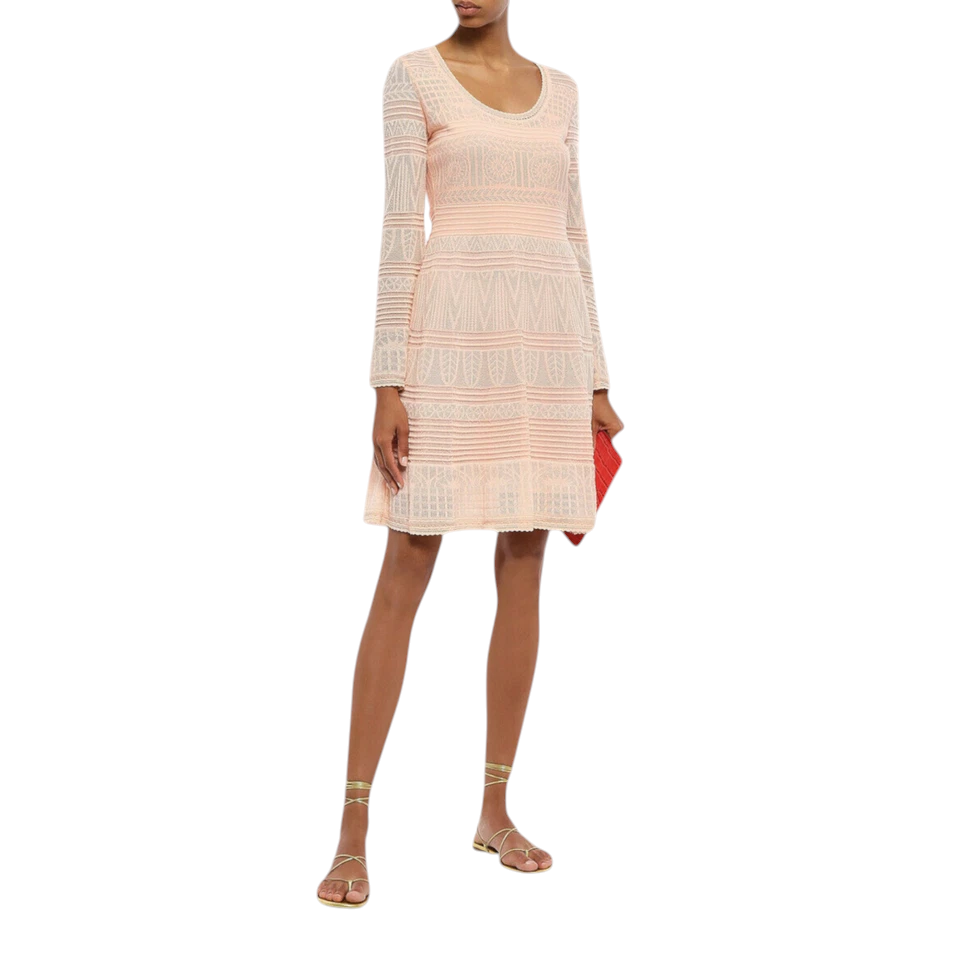 M Missoni Peach Lightweight Crochet Knit Cotton Dress UK 8