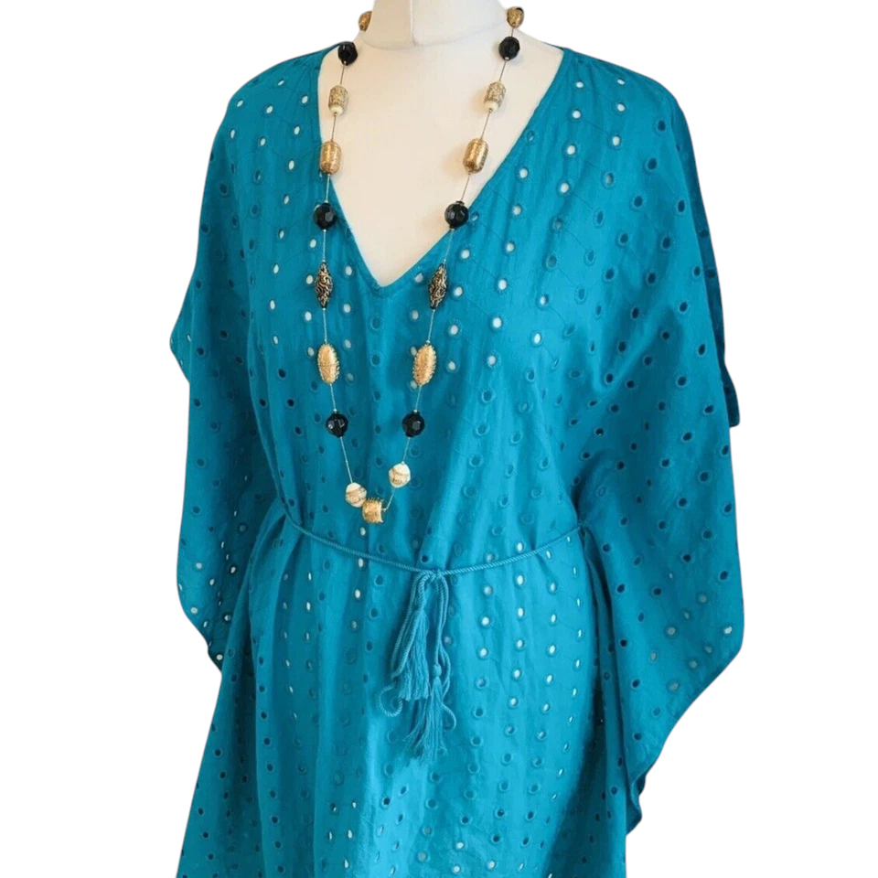 Dickins & Jones Aqua Blue Cotton Kaftan, Cover Up Size S