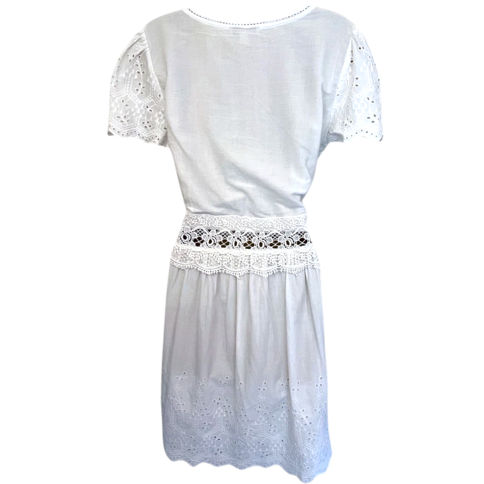 Frock And Frill White Embroidery Anglaise Cotton Dress UK 14
