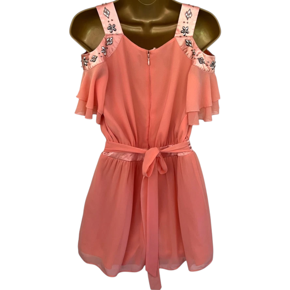 Pixie Lott LIPSY Peach Chiffon Beaded Playsuit UK 10