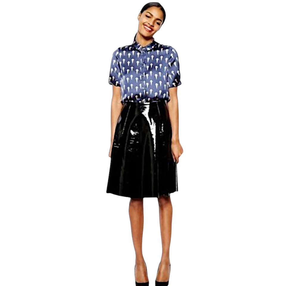 River Island Blue Ice Cream Print Silky Blouse UK 8