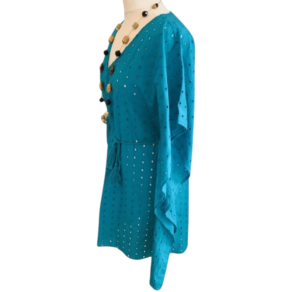 Dickins & Jones Aqua Blue Cotton Kaftan, Cover Up Size S